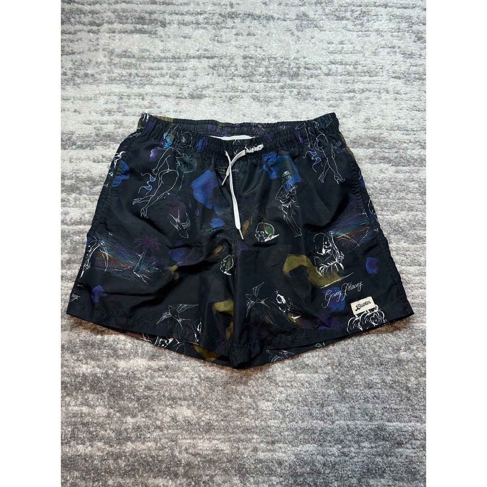 Bather Swim Trunks Mens Medium Black Graphic Print Recycled Skull Board Shorts